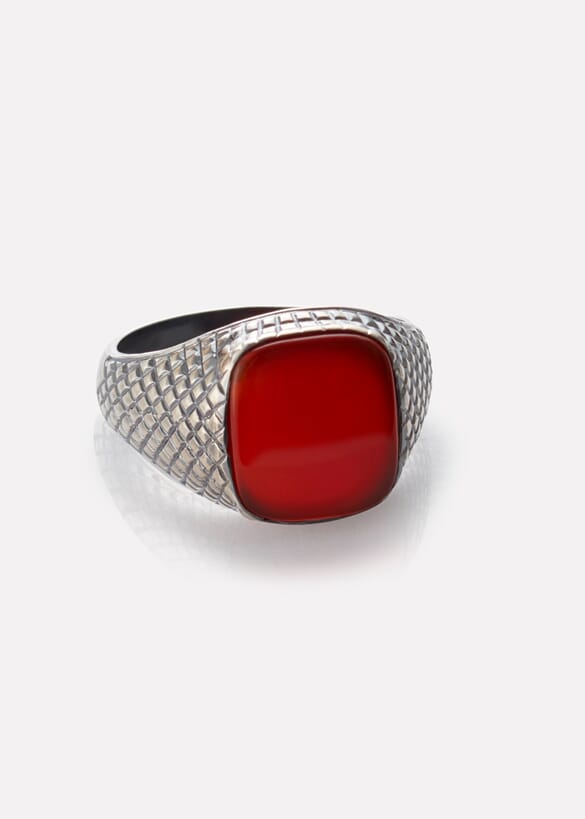 Unisex ring in silver with carnelian gemstone