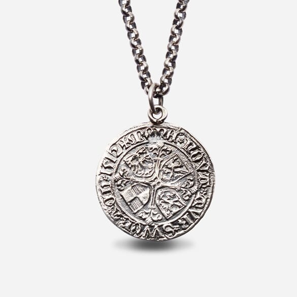 Bergen pier coin in oxidized silver with chain